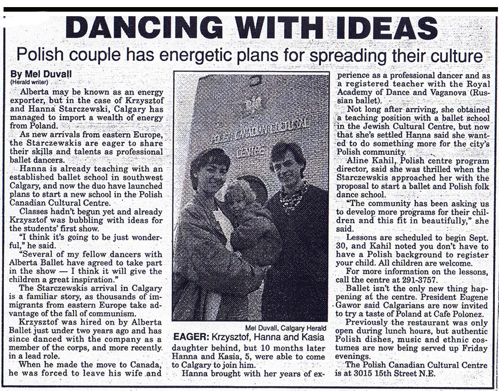 Calgary Herald September 1991 Feature - Starchevski School of Ballet